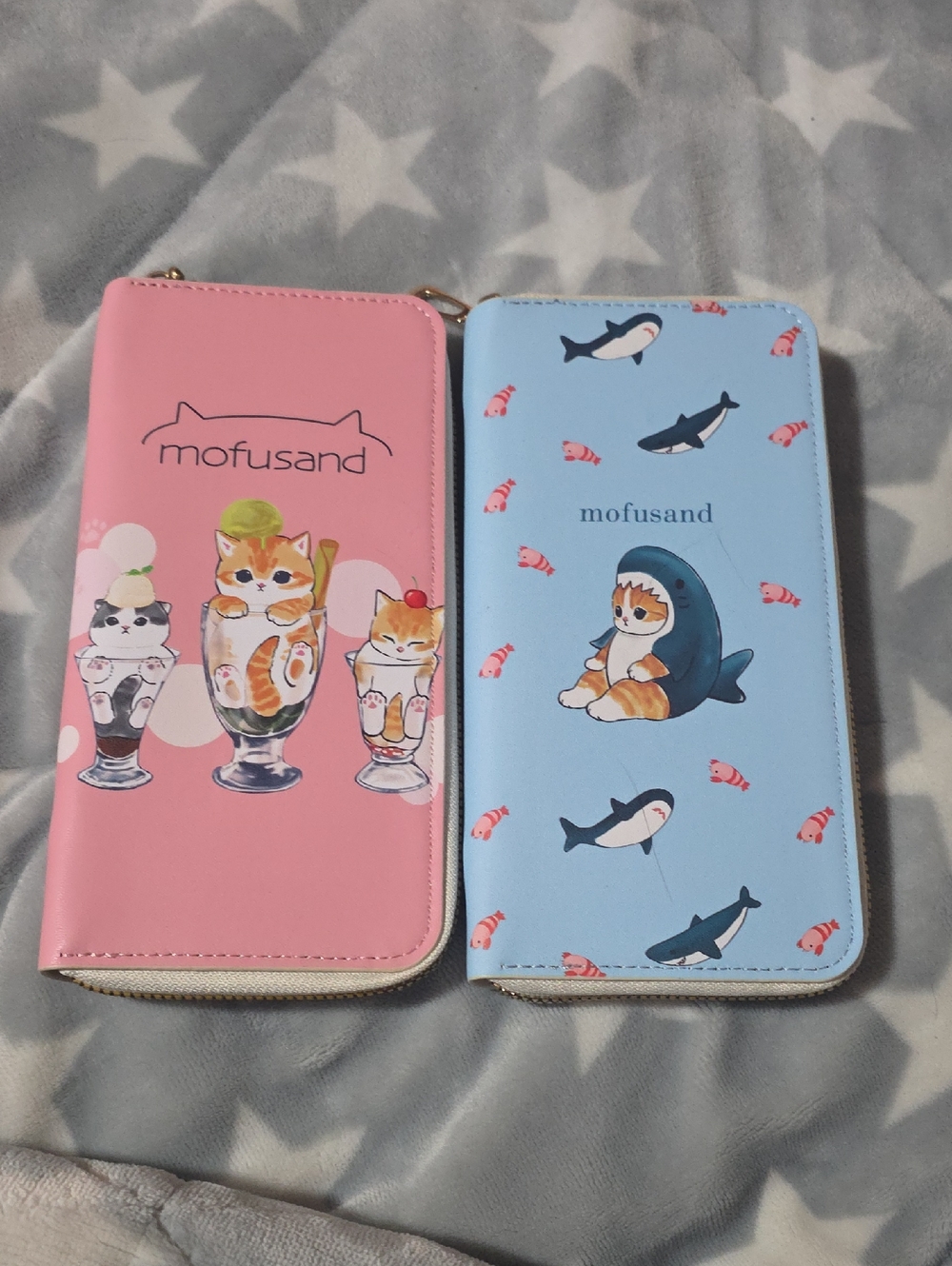 Set Of Two!!Mofusand Cat Zip Wallets — Pink and Light Blue Cute Cat Designs